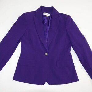 Calvin Klein Women's 1 Button Blazer Jacket Size 6 Purple Suit Coat CK Lined